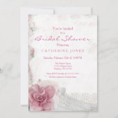 Romantische Chic Pink Rose Bruids Douche Uitnodigi Kaart (Voorkant)