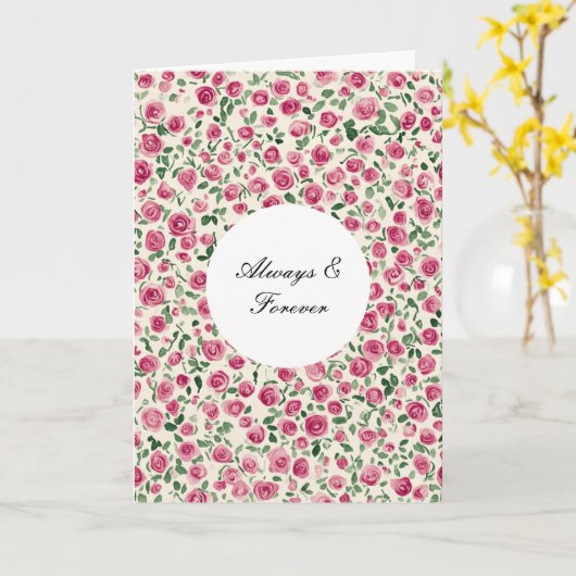 Romantische Chic Pink Roses Floral Forever Love Kaart (Gele Bloem)