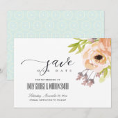 ROMANTISCHE CHIC ROZE PAARS PERZIK BLOEMEN SAVE THE DATE (Voorkant / Achterkant)