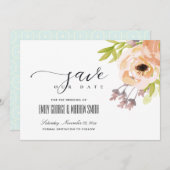 ROMANTISCHE CHIC ROZE PURPER PERZIK BLOEMEN SAVE THE DATE (Voorkant / Achterkant)