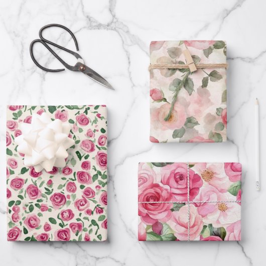Romantische chic roze rozen bloem inpakpapier vel (Voorkant)