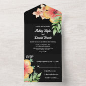 Romantische Chic Wildflowers Zwart Bloemen Huwelij All In One Uitnodiging (Binnen)