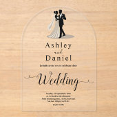 Romantische Chic Zwart-wit bruid bruidegom bruilof Acryl Uitnodigingen (Voorkant)