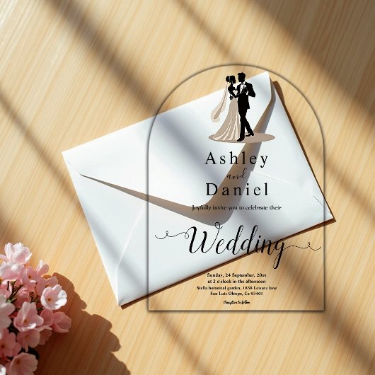 Romantische Chic Zwart-wit bruid bruidegom bruilof Acryl Uitnodigingen