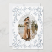 Romantische Chinoiserie Antiek Frans Blauw Foto Save The Date (Voorkant)