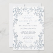 Romantische Chinoiserie Antiek Franse Blauwe Huwel Kaart (Voorkant)