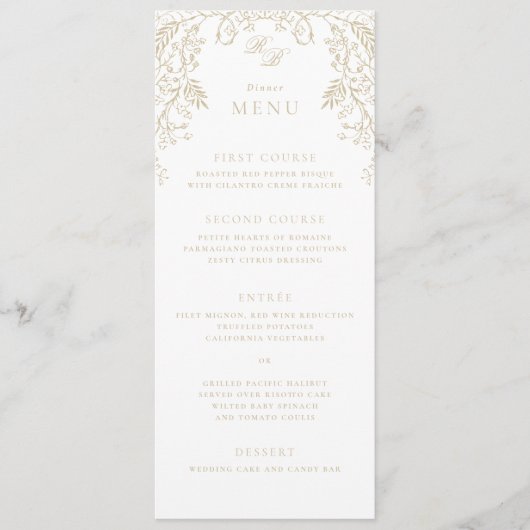 Romantische Chinoiserie Antiek Gold Wedding Menu (Voorkant)