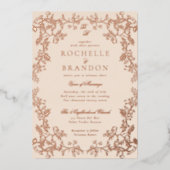 Romantische Chinoiserie Antiek Roos Gold Wedding Folie Uitnodiging (Voorkant)