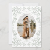 Romantische Chinoiserie Antiek Sage Green Foto Save The Date (Voorkant)