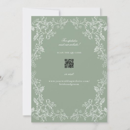 Romantische Chinoiserie Antiek Sage Green Foto Save The Date (Achterkant)