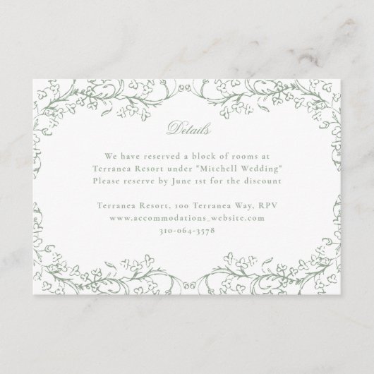 Romantische Chinoiserie Antiek Sage Green Wedding Informatiekaartje (Voorkant)