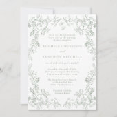 Romantische Chinoiserie Antiek Sage Green Wedding Kaart (Voorkant)