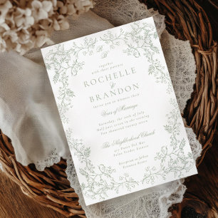 Romantische Chinoiserie Antiek Sage Green Wedding Kaart