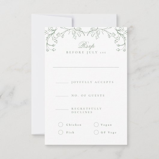 Romantische Chinoiserie Antiek Sage Green Wedding RSVP Kaartje (Voorkant)