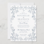 Romantische Chinoiserie Antieke Franse Blauwe Brui Kaart (Voorkant)