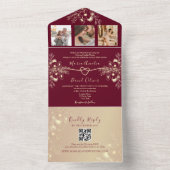 Romantische Chinoiserie Bourgondië en gouden bruil All In One Uitnodiging (Binnen)