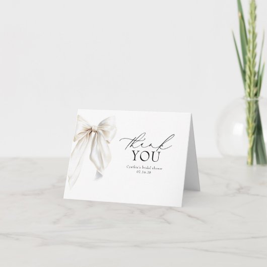Romantische Chique Elegante Witte Strik Bedankt (Voorkant)