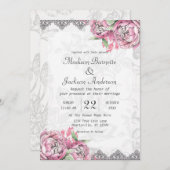 Romantische Chique Pioen Bloemen Bruiloft Uitnodig Kaart (Voorkant / Achterkant)