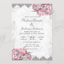 Romantische Chique Pioen Bloemen Bruiloft Uitnodig