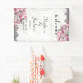 Romantische Chique Pioen Bloemen & Kant Bruiloft W Spandoek (Insitu)