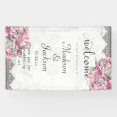 Romantische Chique Pioen Bloemen & Kant Bruiloft W Spandoek (Horizontaal)