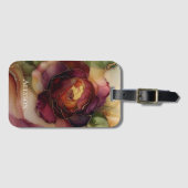 Romantische chique roos rood burgundy goud bloem bagagelabel (Voorkant (horizontaal))