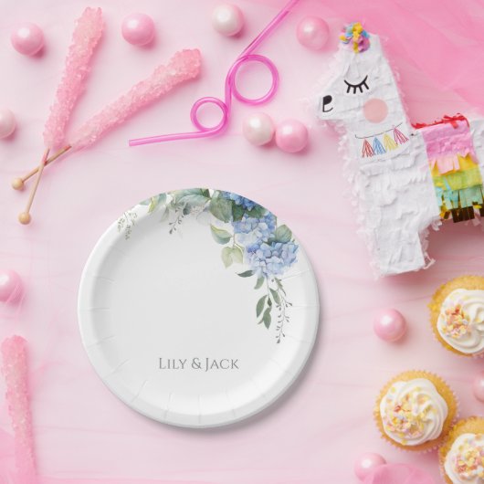 Romantische chique witte bloemenhortensia bruiloft papieren bordje (Feest)