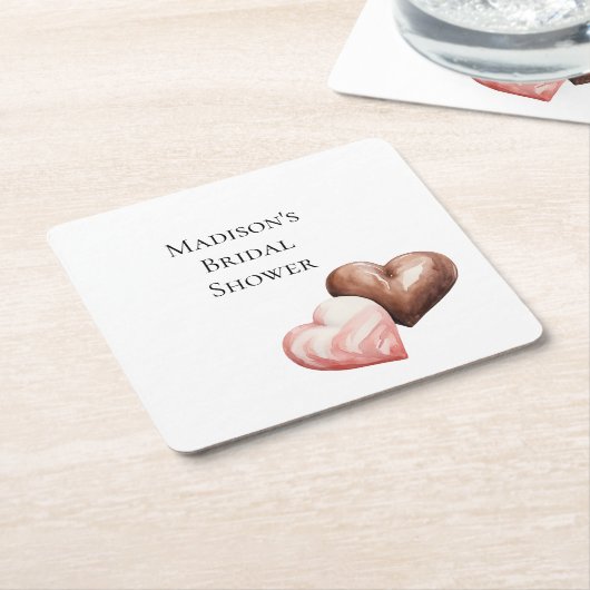 Romantische Chocolade Aardbei Harten Bruidsdiner Kartonnen Onderzetters (Schuin)