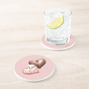 Romantische chocolade aardbeien harten zandsteen onderzetter