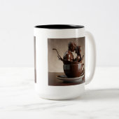 Romantische chocoladeliefhebbers beeldhouwwerk in tweekleurige koffiemok (Voorkant rechts)