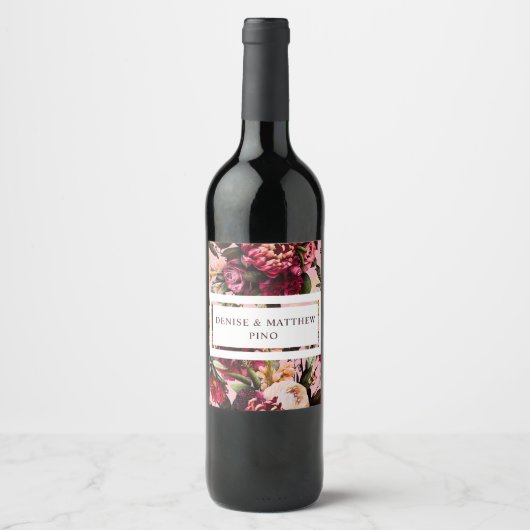 Romantische chrysant op amandelbloesem roze wijn etiket (Voorkant)