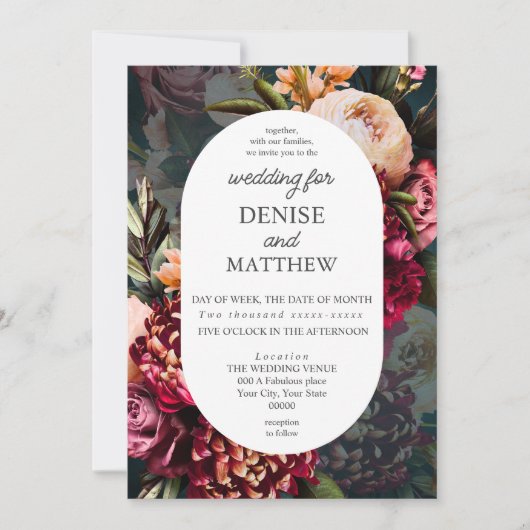 Romantische chrysant op Blauwgroen bruiloft Kaart (Voorkant)