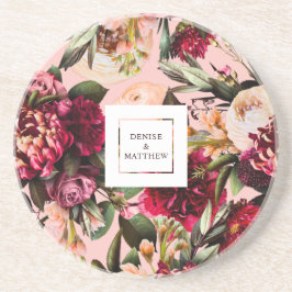 Romantische chrysant op ragfijne roze ondergrond zandsteen onderzetter