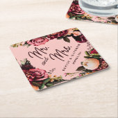 Romantische chrysant op roze herfstdraad kartonnen onderzetters (Schuin)