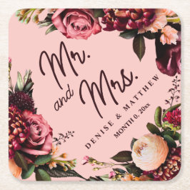 Romantische chrysant op roze herfstdraad kartonnen onderzetters