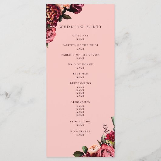 Romantische chrysant op roze herfstdraad programmakaart (Achterkant)