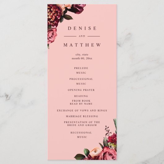 Romantische chrysant op roze herfstdraad programmakaart (Voorkant)