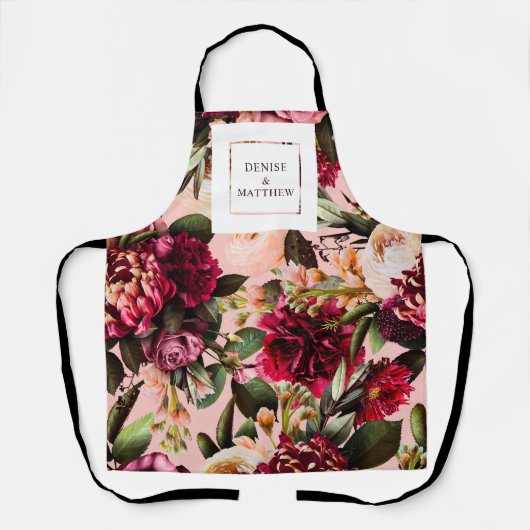 Romantische chrysant op roze herfstdraad schort (Voorkant)