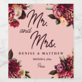 Romantische chrysant op roze herfstdraad wijn etiket (Enkel label)