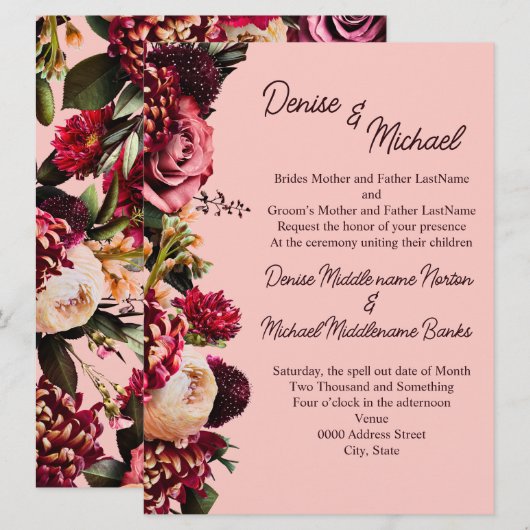 Romantische chrysant op roze ragfijne draden kaart (Voorkant / Achterkant)