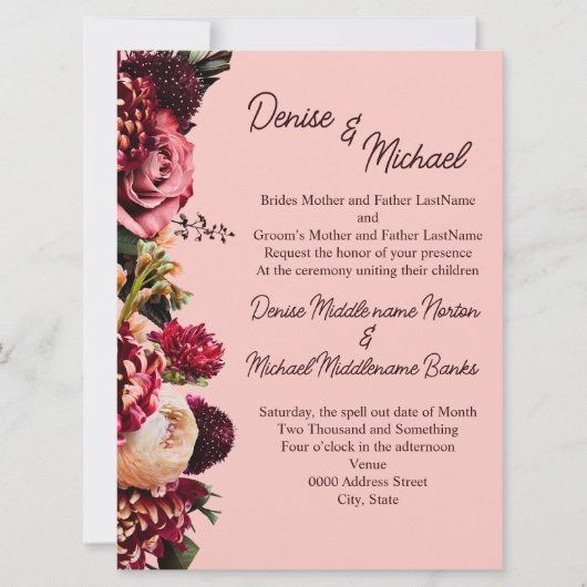 Romantische chrysant op roze ragzijde kaart (Voorkant)