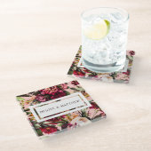 Romantische chrysant op roze spinnenwebzijde glazen onderzetter (Schuin)