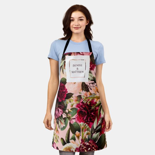 Romantische chrysant op roze spinnenwebzijde schort (Gedragen)