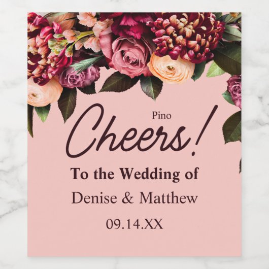 Romantische chrysant op roze spinnenwebzijde wijn etiket (Enkel label)