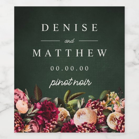 Romantische chrysant op smaragd wijn etiket (Enkel label)