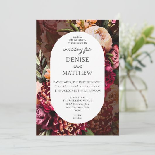 Romantische chrysant op wijnbruiloft kaart (Staand voorkant)