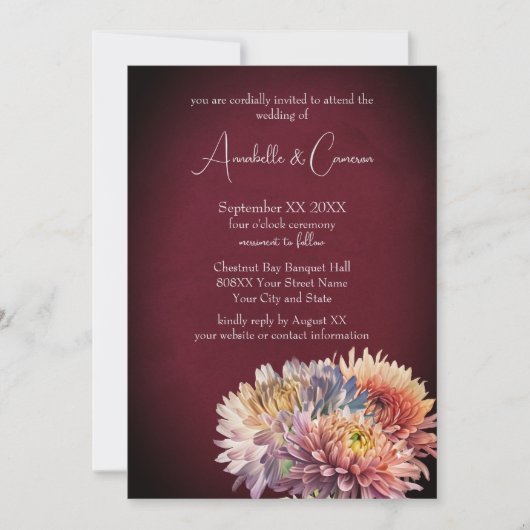 Romantische Chrysanten op Bourgondië Kaart (Voorkant)