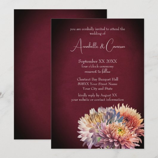 Romantische Chrysanten op Bourgondië Kaart (Voorkant / Achterkant)