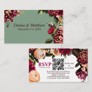 Romantische Chrysanthemum Basil Green RSVP QR Code Informatiekaartje