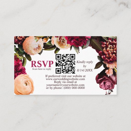 Romantische Chrysanthemum Blauwgroen RSVP QR-code Informatiekaartje (Achterkant)